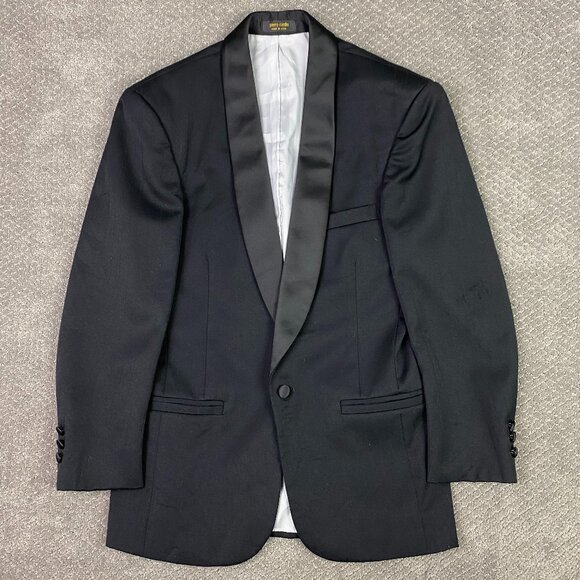 Vintage Pierre Cardin Tuxedo Dinner Jacket Blazer Men's 37R Black Made in USA - Picture 1 of 16